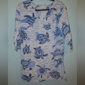 Gretchen Scott Designs Blue and White Turtle Dress Beach Coverup Vacation